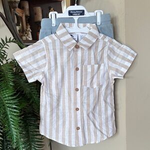Brand New Tommy Bahama 2-Piece Set Striped Casual Button Down Shirt Cargo Shorts